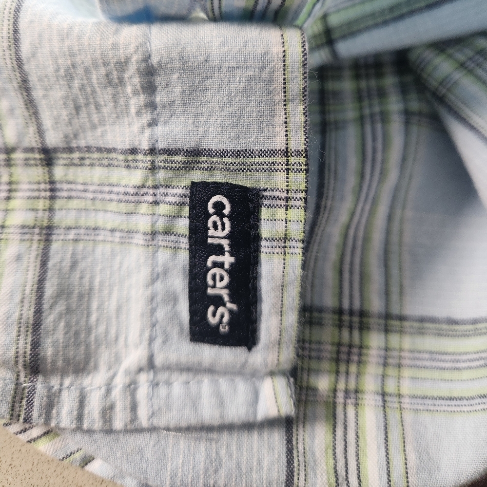 Carter’s Plaid Collared Short Sleeve Button Down Shirt - BLUE - 2T - Picture 4 of 7